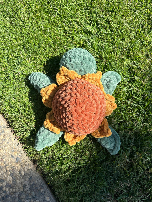 Chunky Crochet Sunflower Turtle Plushie, Vibey Decor