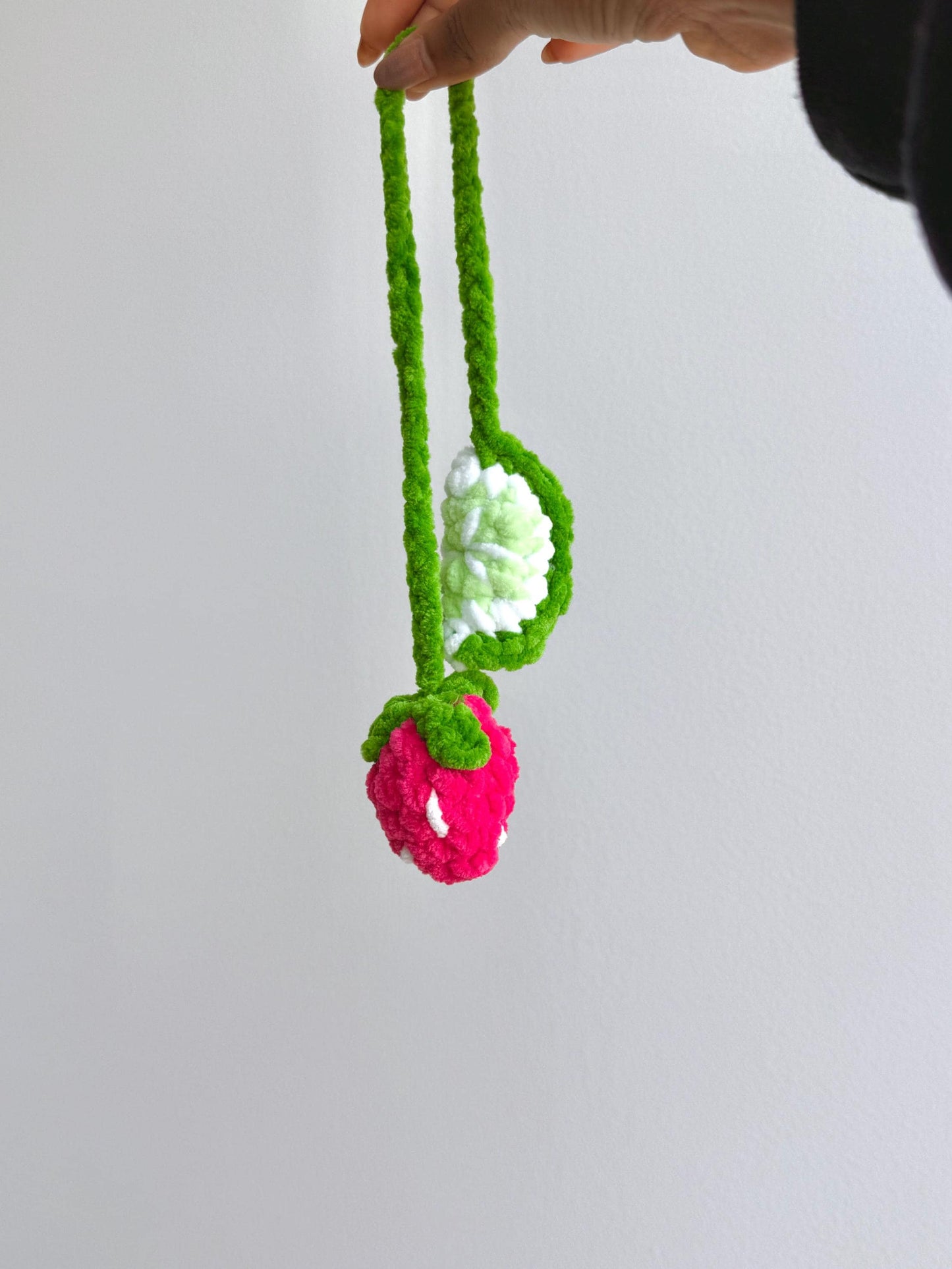 Strawberry Lime Car Hanger, Crochet Fruit Car Charm, Handmade Rearview Mirror Decor, Plushie