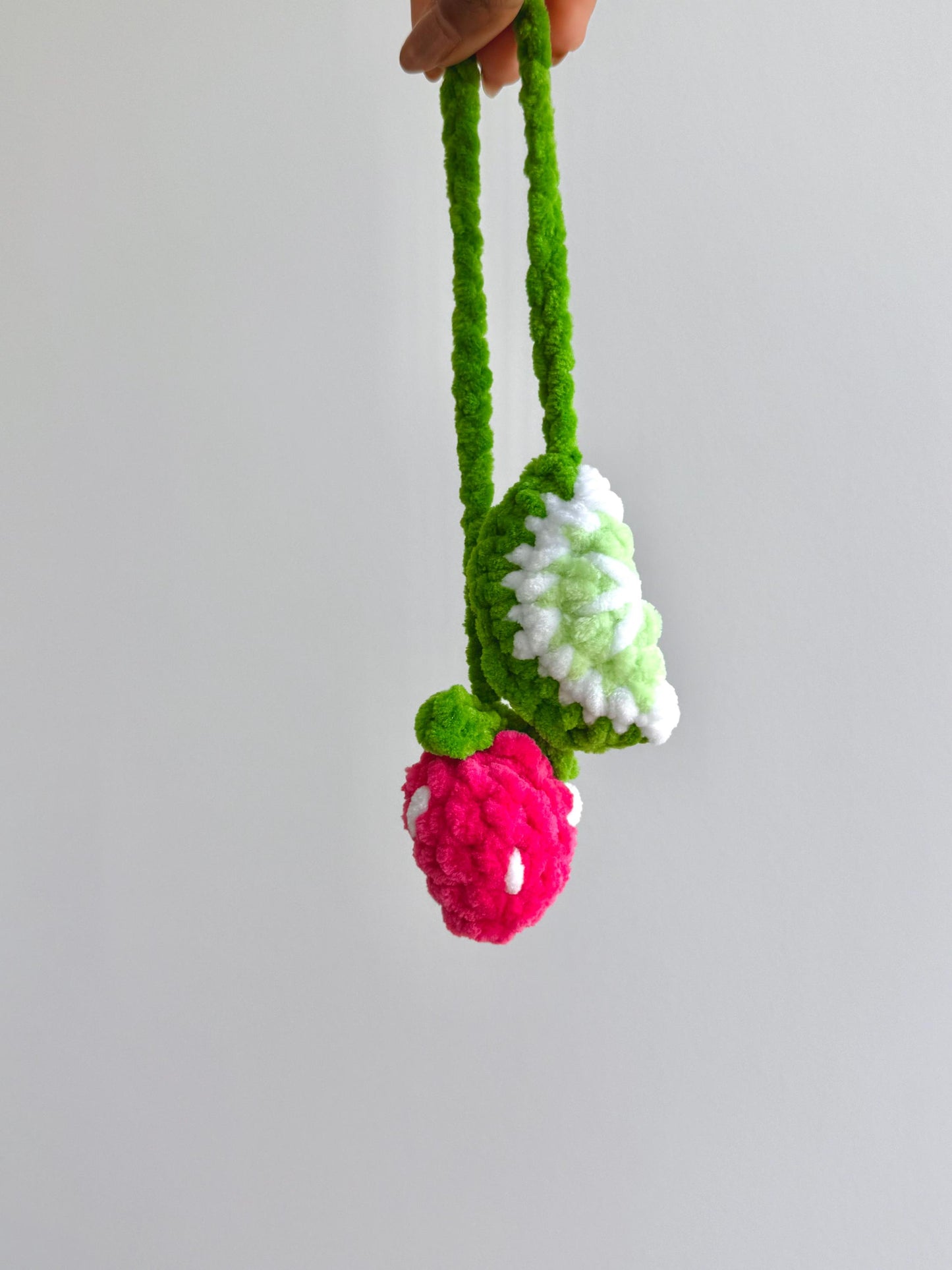 Strawberry Lime Car Hanger, Crochet Fruit Car Charm, Handmade Rearview Mirror Decor, Plushie