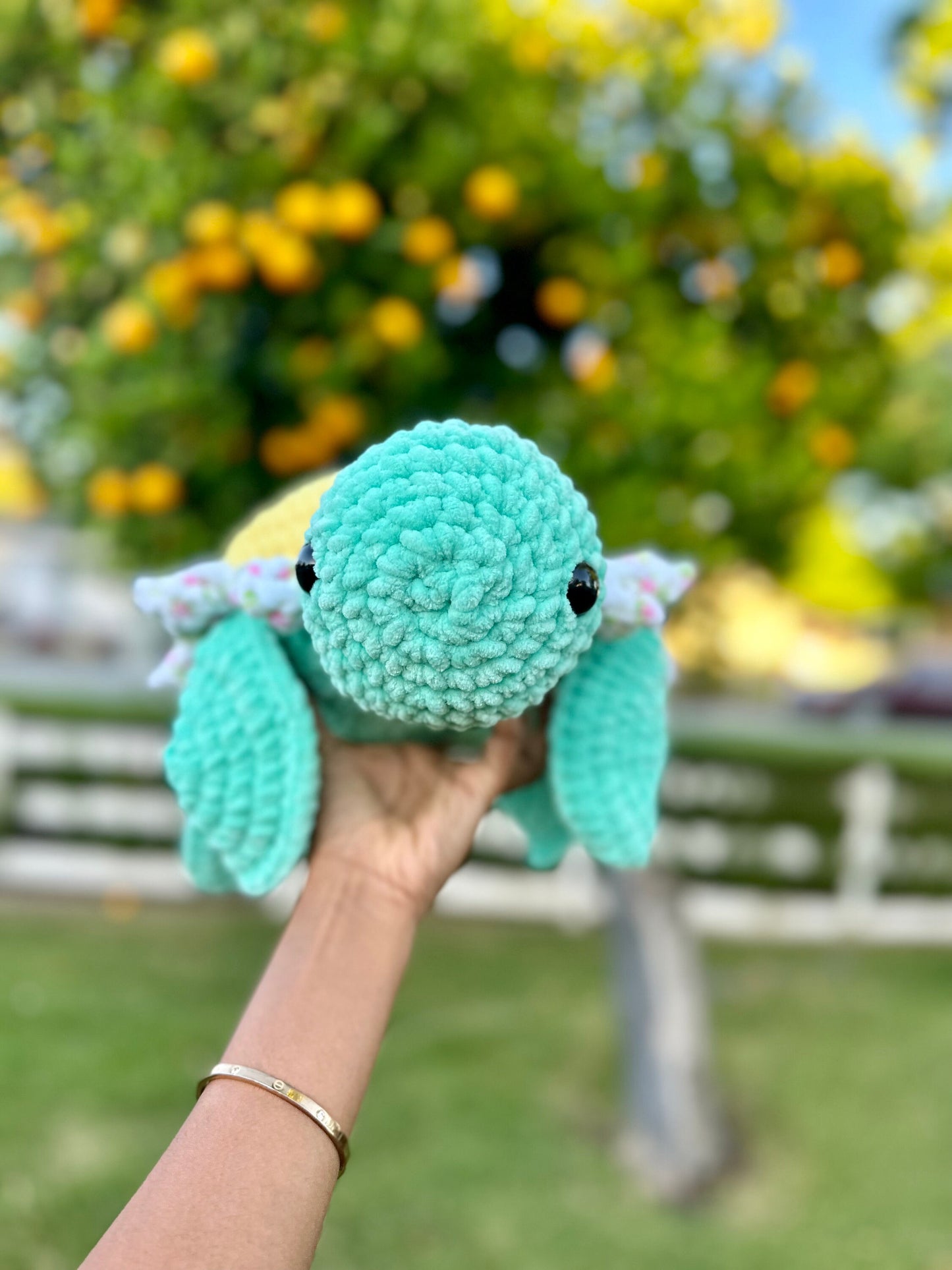 Amigurumi Sunflower Turtle Plushie, Customizable Flower Decor