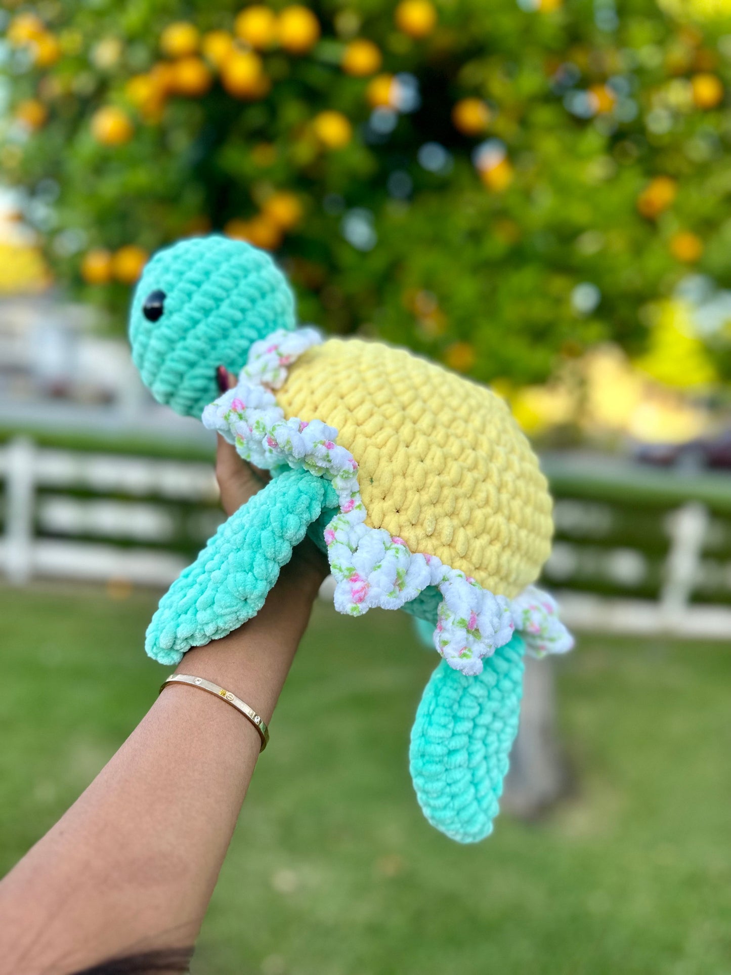 Amigurumi Sunflower Turtle Plushie, Customizable Flower Decor