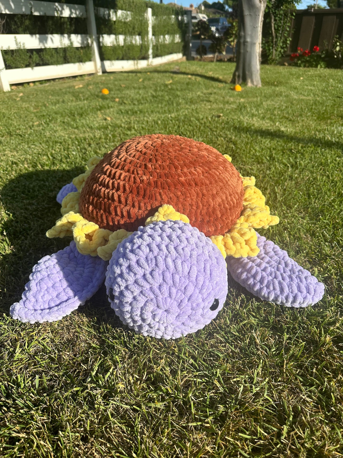 HUGE Crochet Sunflower Turtle Plushie, Amigurumi Decor