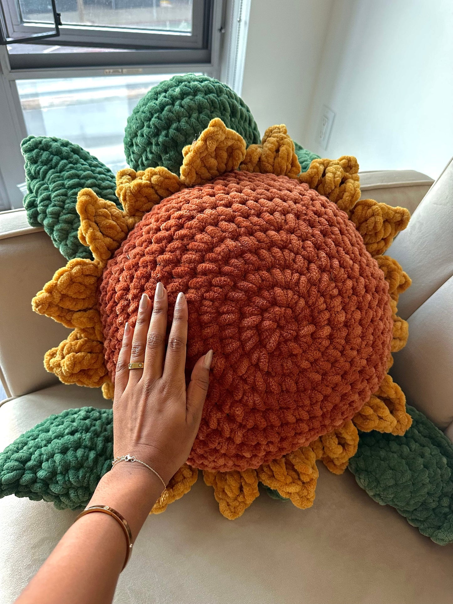 HUGE Crochet Sunflower Turtle Plushie, Amigurumi Decor