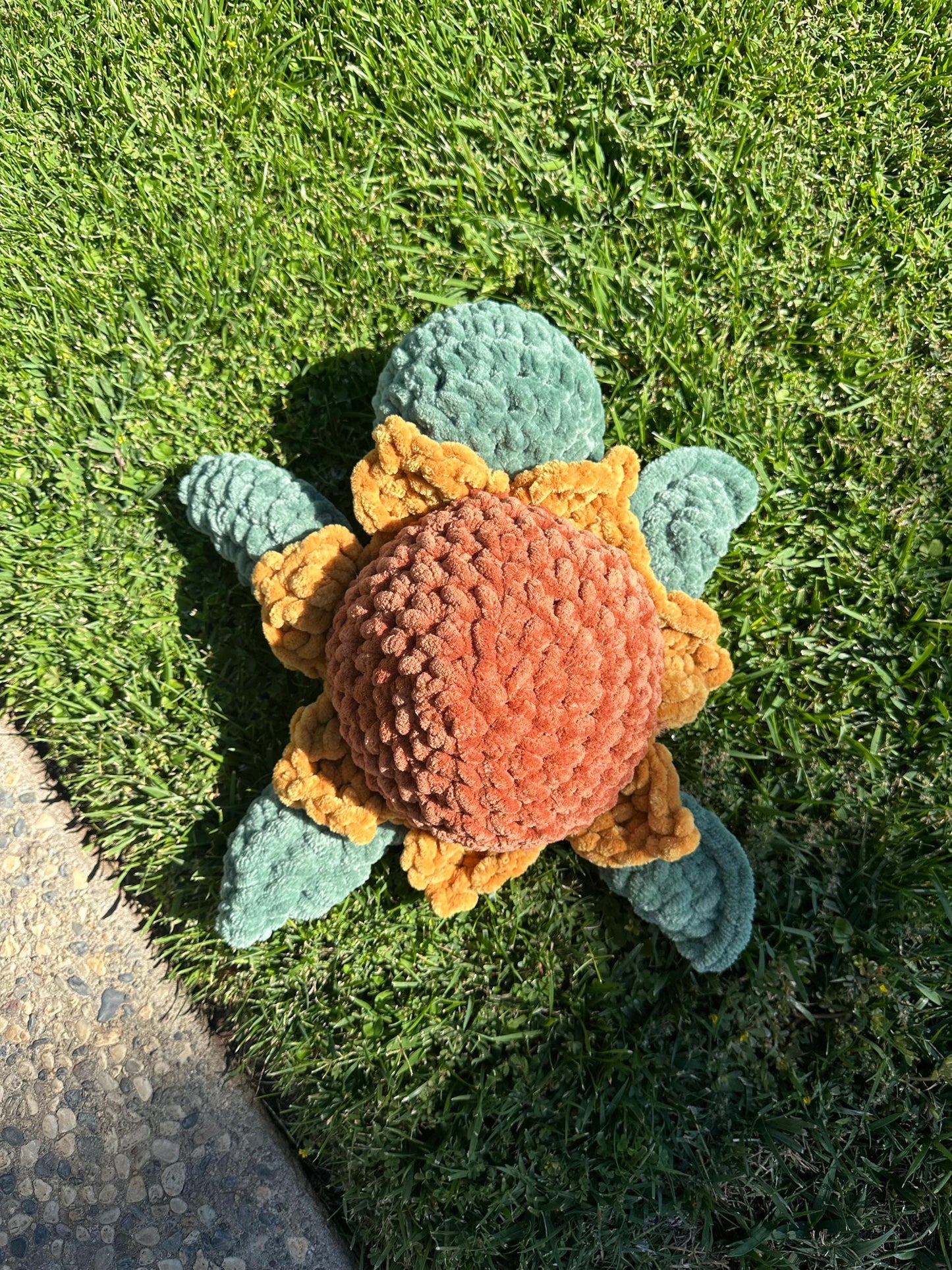 Chunky Crochet Sunflower Turtle Plushie, Vibey Decor