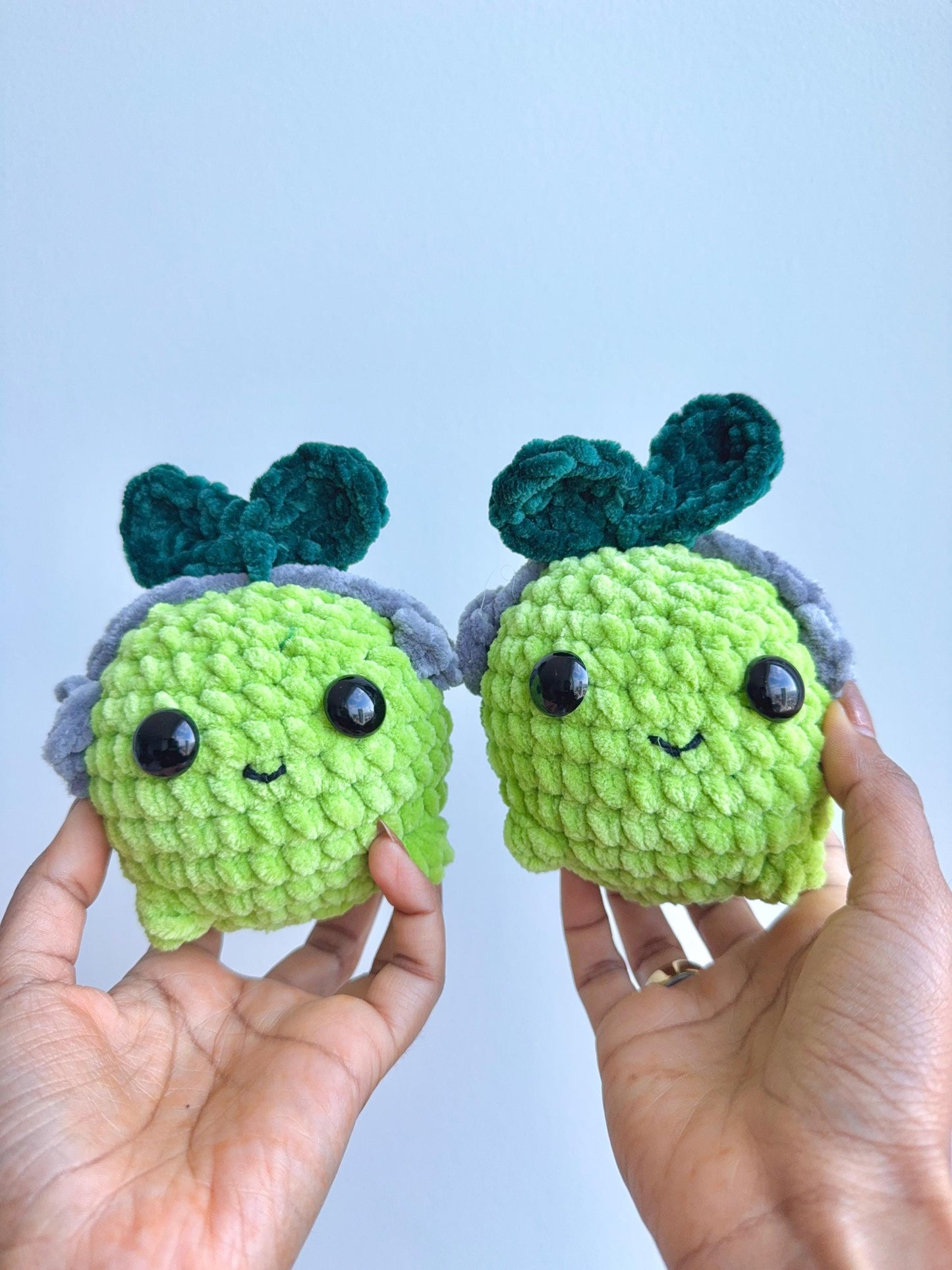 Crochet Lime Plushie with Headphones, Handmade Desk Buddy