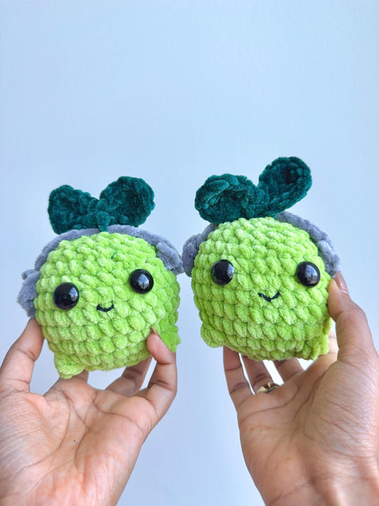 Crochet Lime Plushie with Headphones, Handmade Desk Buddy
