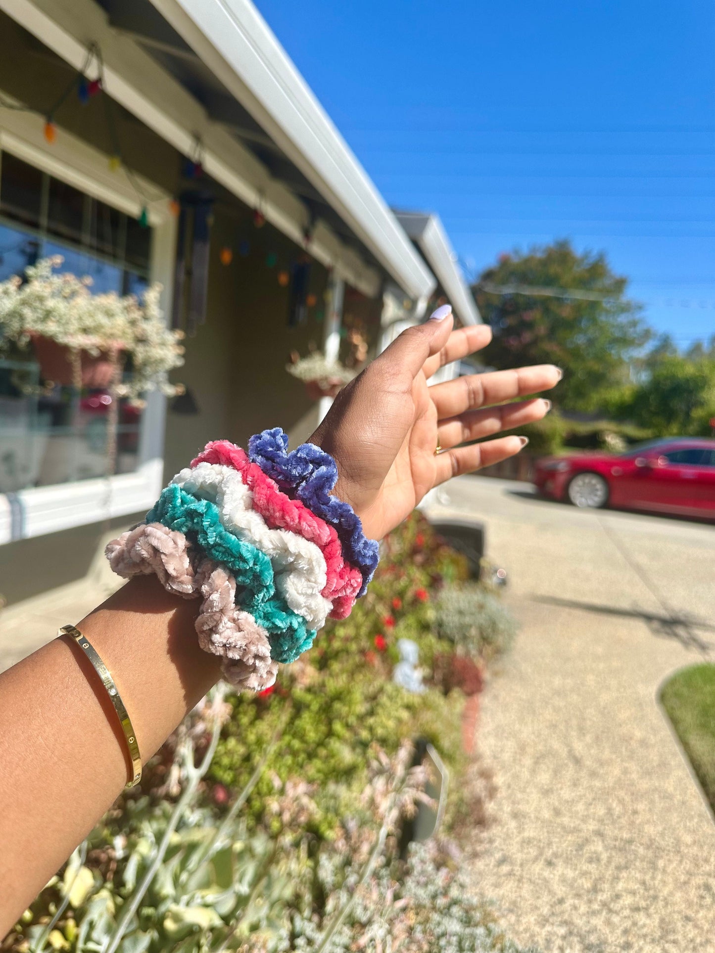 Handmade Velvet Crochet Scrunchie, Customizable Hair Accessory