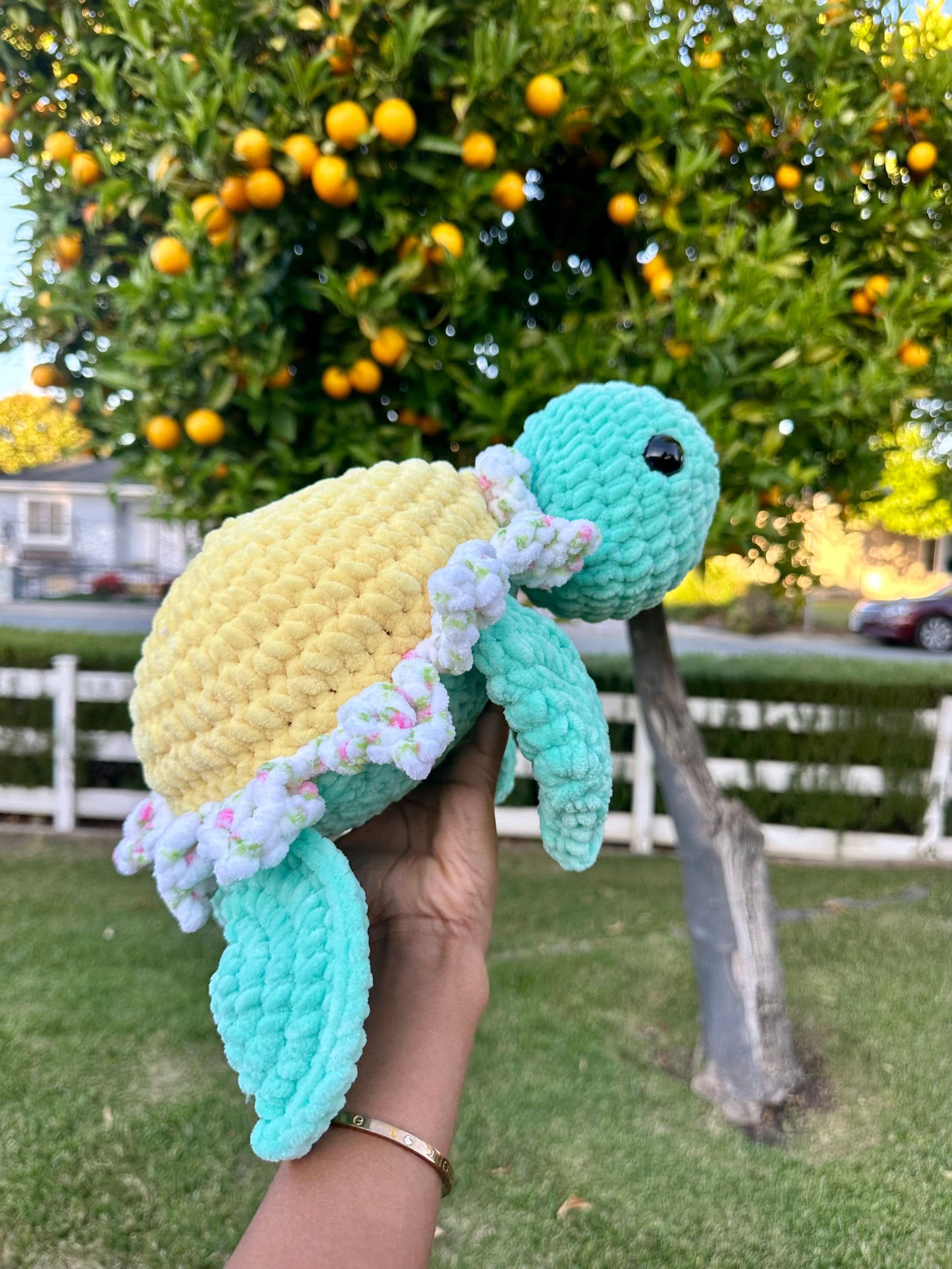 Amigurumi Sunflower Turtle Plushie, Customizable Flower Decor