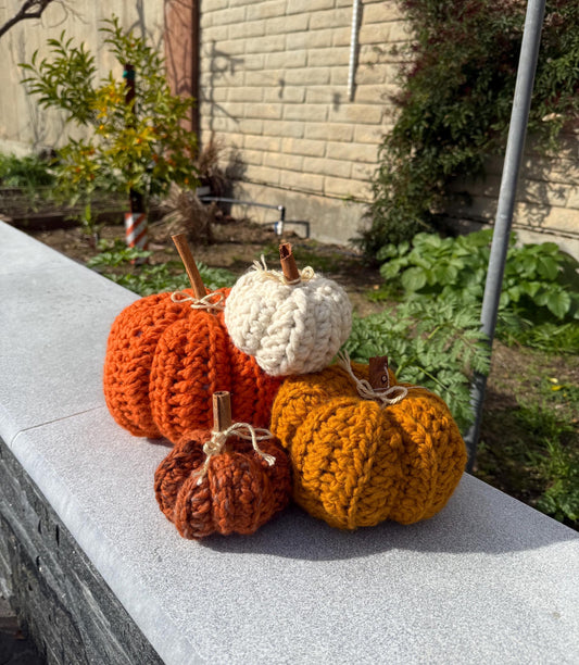 Cinnamon Stick Wool Pumpkin Plushie, Handmade, Pretty Decor, Fragrant