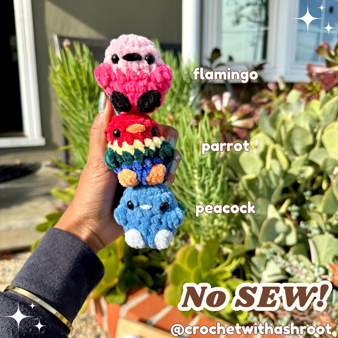 Tiny Pocket Bird Crochet Pattern, 15 in 1 No Sew Amigurumi (PDF Pattern)