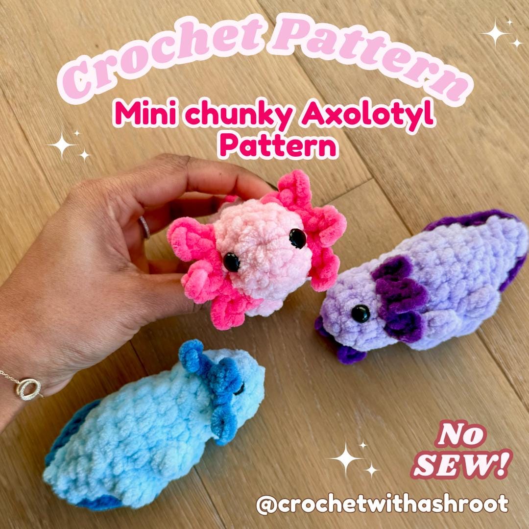 Chunky Amigurumi Axolotl Crochet Pattern: No Sew Mini Plush (PDF Pattern)