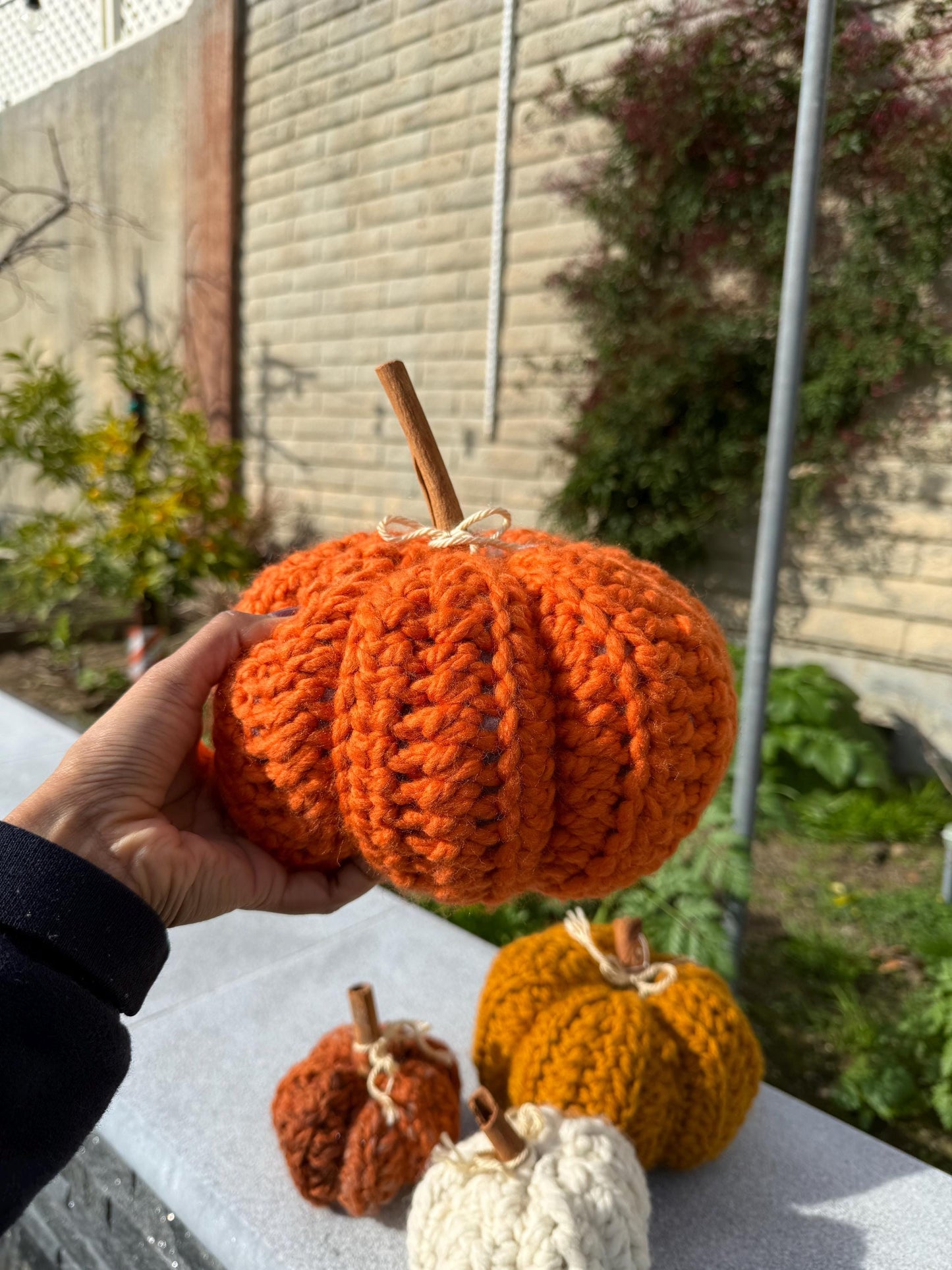 Cinnamon Stick Wool Pumpkin Plushie, Handmade, Pretty Decor, Fragrant