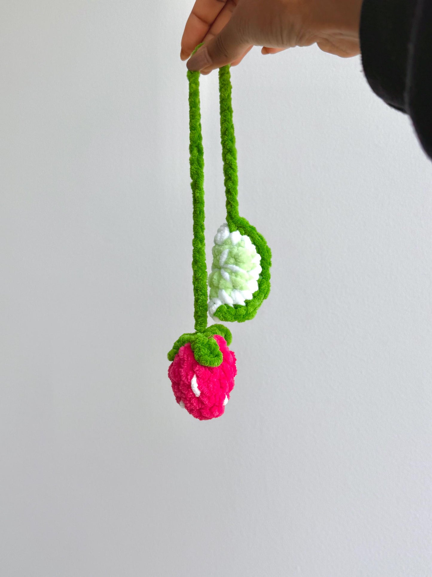 Strawberry Lime Car Hanger, Crochet Fruit Car Charm, Handmade Rearview Mirror Decor, Plushie