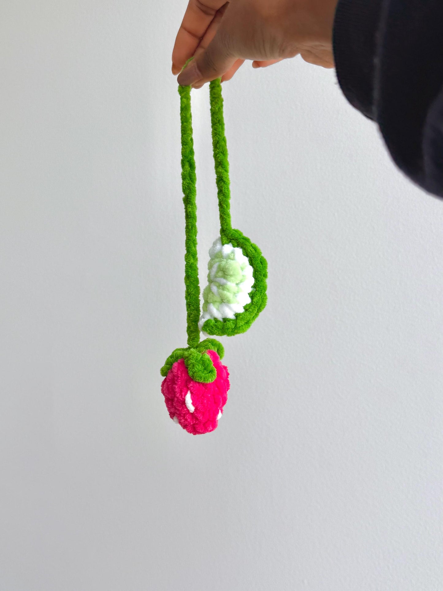 Strawberry Lime Car Hanger, Crochet Fruit Car Charm, Handmade Rearview Mirror Decor, Plushie