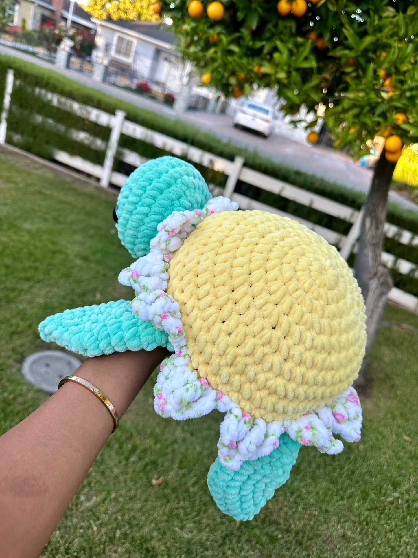 Amigurumi Sunflower Turtle Plushie, Customizable Flower Decor