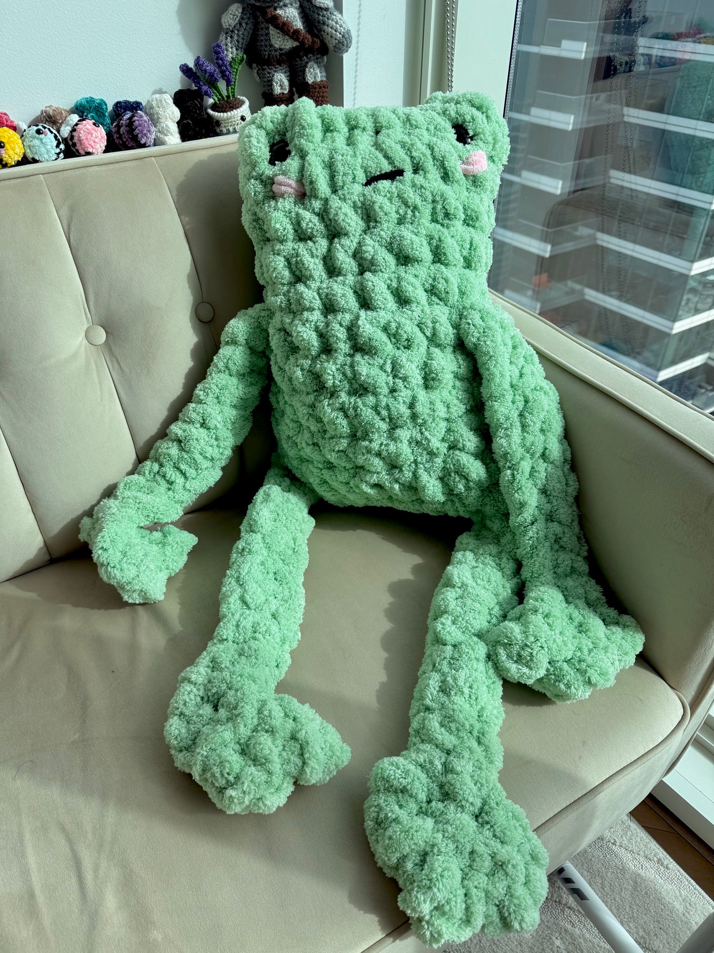 HUGE Jumbo Crochet Leggy Froggy Plushie, Amigurumi Decor, Frog, Large Plushie, Couch Decor, Couch Pillow
