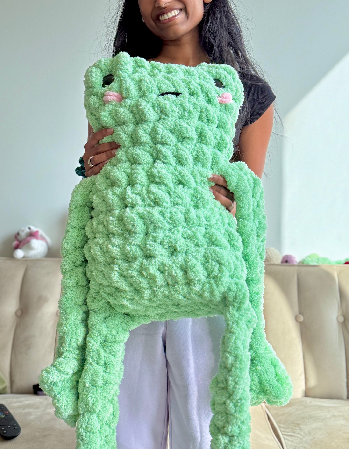 HUGE Jumbo Crochet Leggy Froggy Plushie, Amigurumi Decor, Frog, Large Plushie, Couch Decor, Couch Pillow