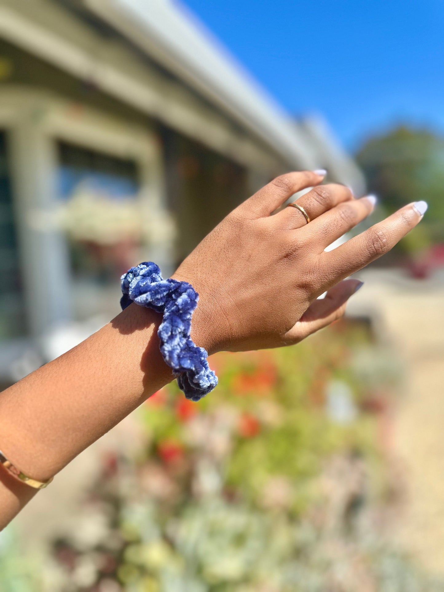 Handmade Velvet Crochet Scrunchie, Customizable Hair Accessory