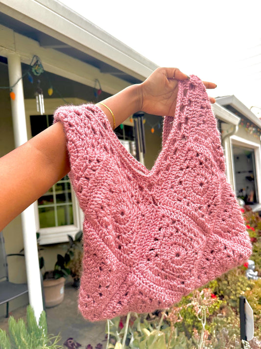 Pink Crochet Tote Bag, Strong Straps