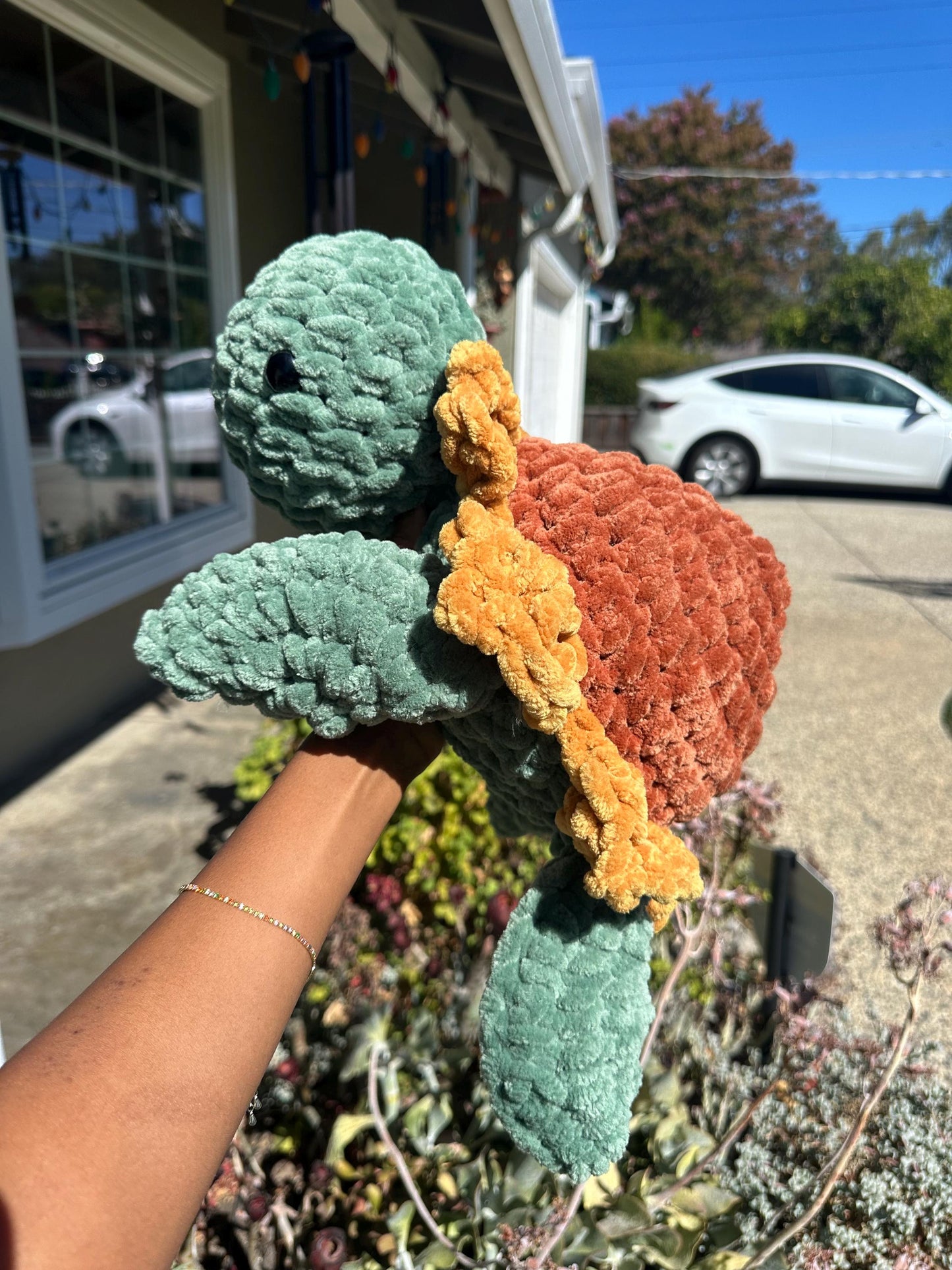 Chunky Crochet Sunflower Turtle Plushie, Vibey Decor