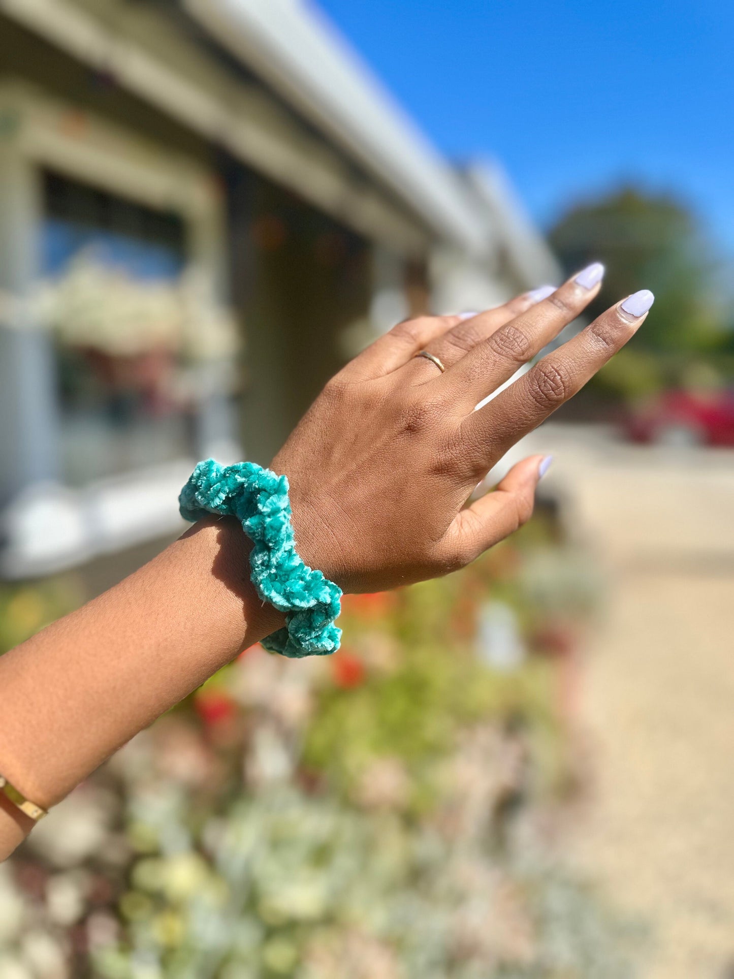 Handmade Velvet Crochet Scrunchie, Customizable Hair Accessory