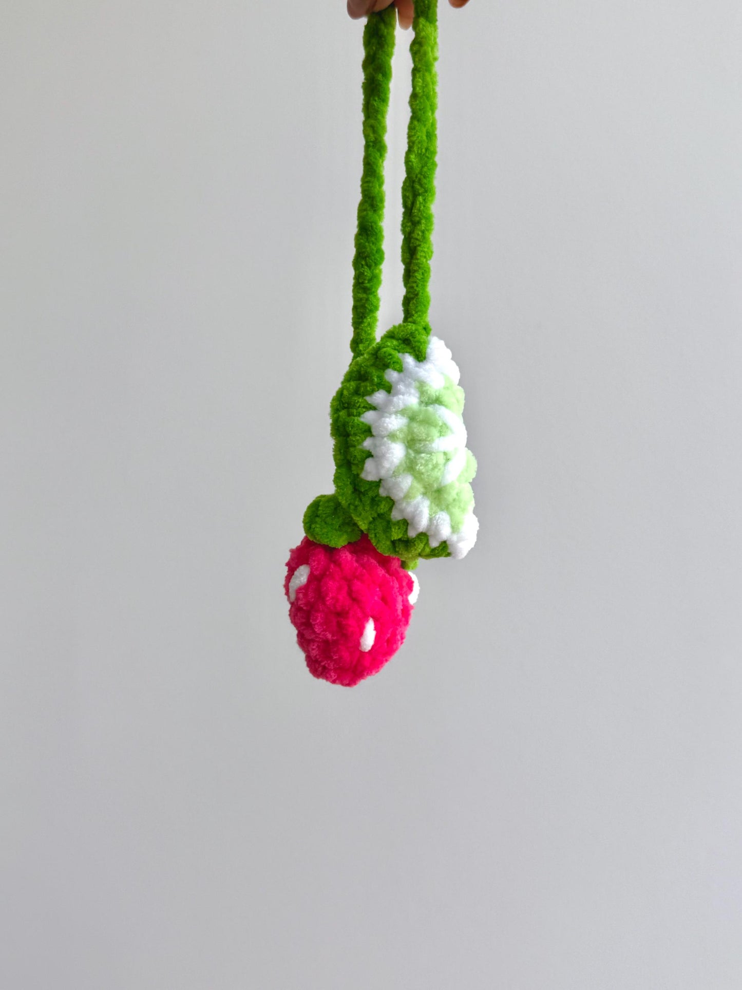 Strawberry Lime Car Hanger, Crochet Fruit Car Charm, Handmade Rearview Mirror Decor, Plushie