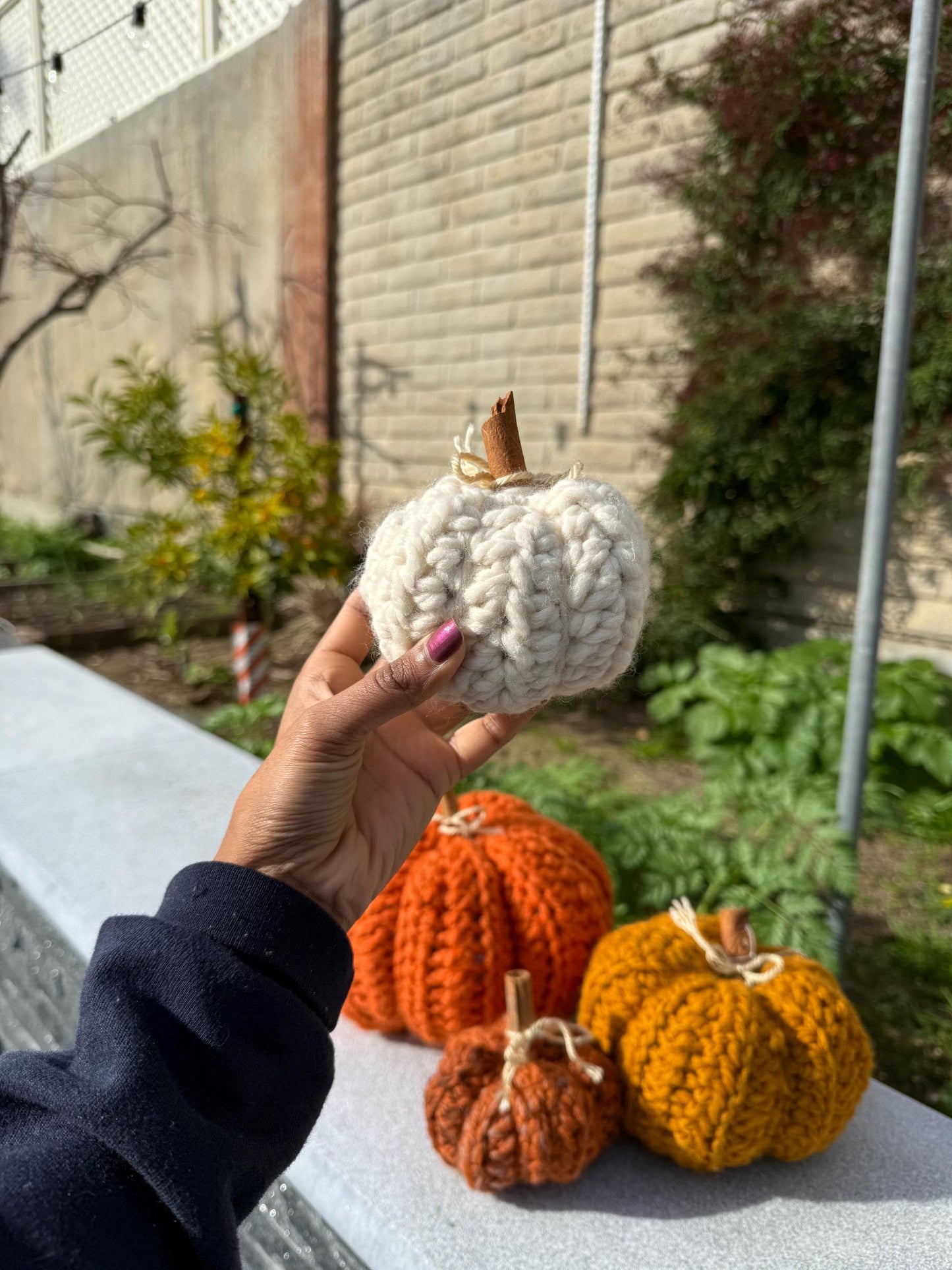 Cinnamon Stick Wool Pumpkin Plushie, Handmade, Pretty Decor, Fragrant