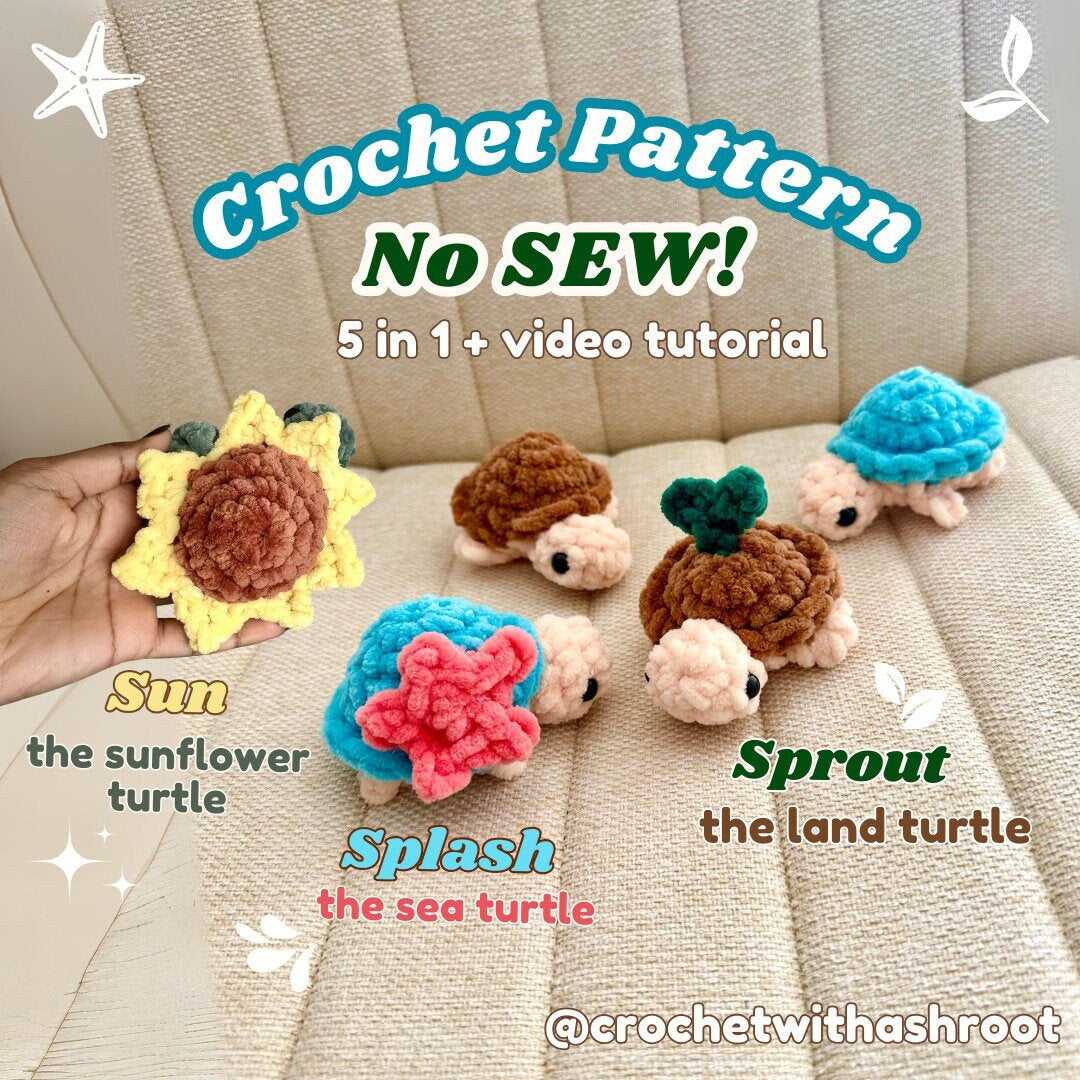 No Sew Crochet Pattern: Pocket Turtle Plushie with Video