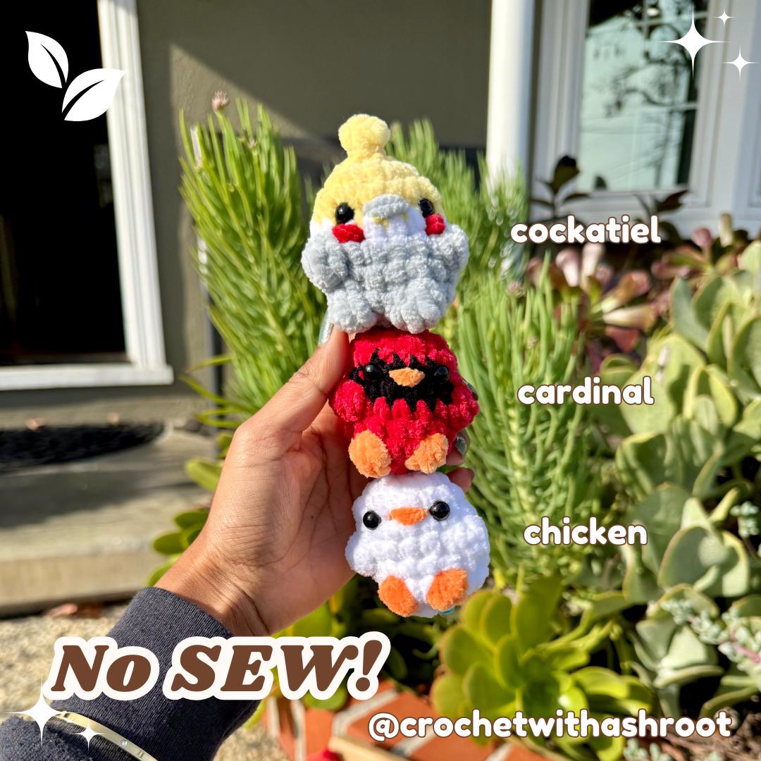 Tiny Pocket Bird Crochet Pattern, 15 in 1 No Sew Amigurumi (PDF Pattern)