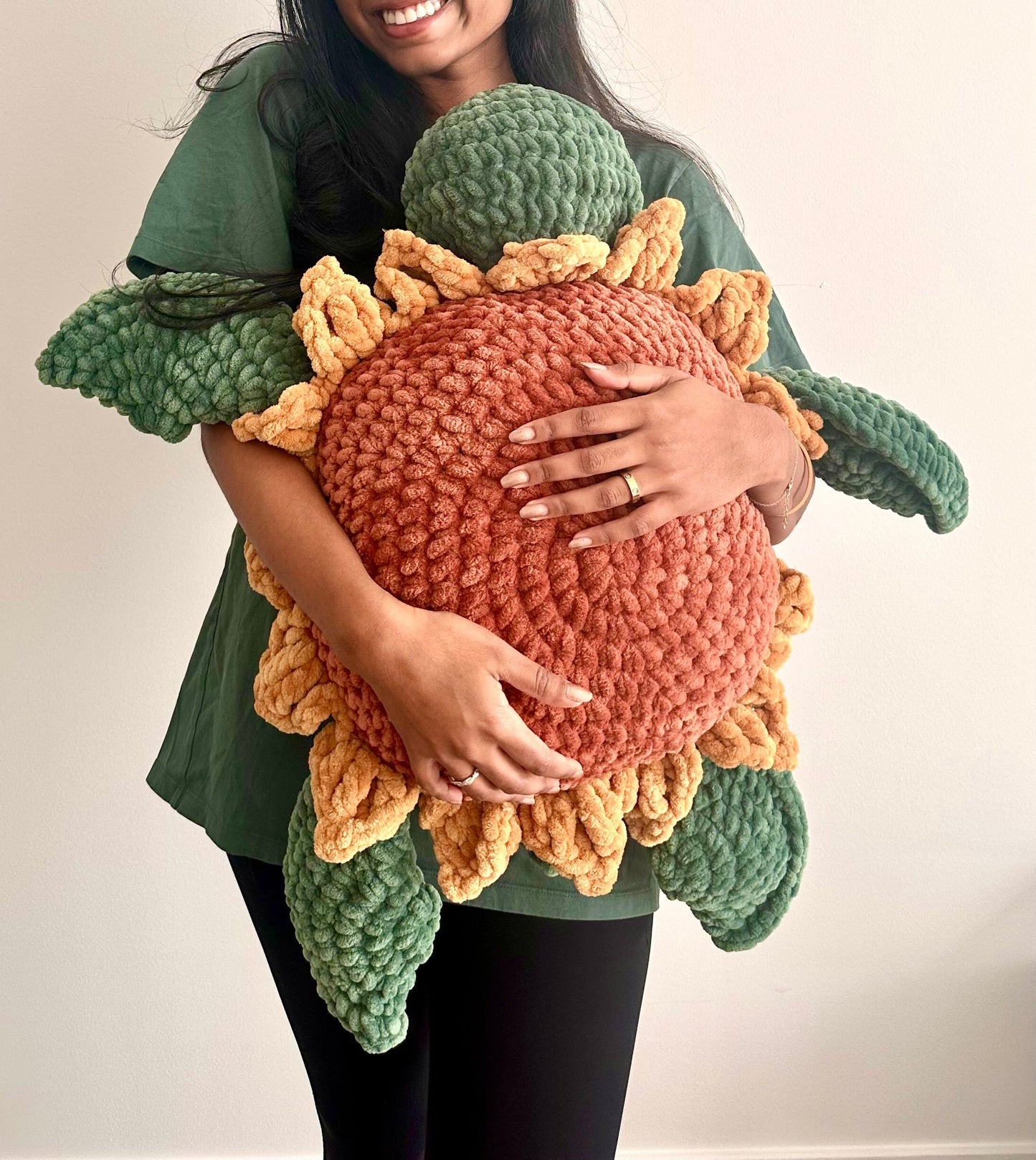 HUGE Crochet Sunflower Turtle Plushie, Amigurumi Decor