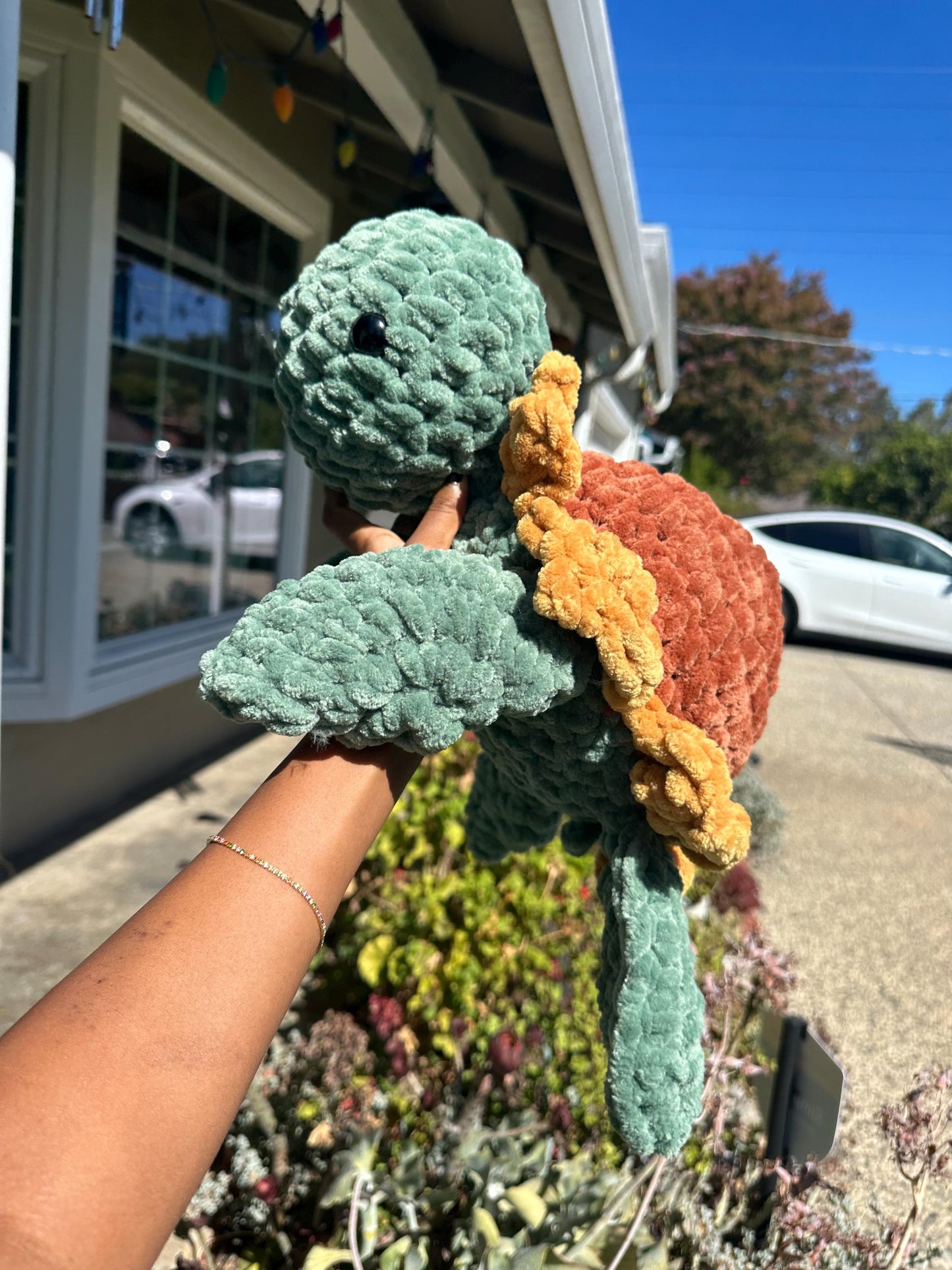 Chunky Crochet Sunflower Turtle Plushie, Vibey Decor